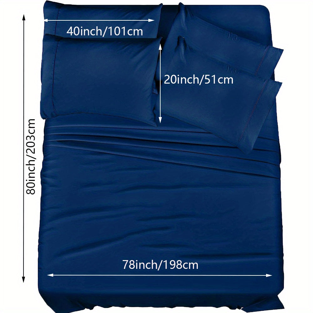 4/6pcs Luxury Cool Fitted Sheet Set, Wrinkle, Fade, Mattress Cover with Deep Pocket, Soft Comfortable Breathable Bedding Set, for Bedroom Hotel (1*Flat Sheet + 1* Fitted Sheet + 2/4*Pillowcases, Without Core)
