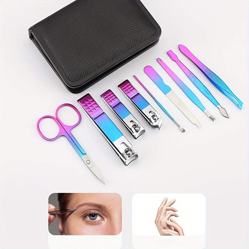 Manicure Set, Stainless Steel Gradient Professional Pedicure Kit Nail Scissors Grooming Kit With Travel Case