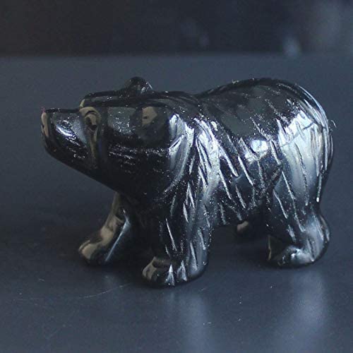 2'' Hand Carved Mixed gemstom Crystal Bear Animal Figurine Animal Carving (Black Obsidian)