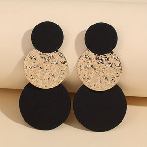 High-end Simple Round Long Earrings Alloy Textured Round Drop Earrings For Women Girls Gift