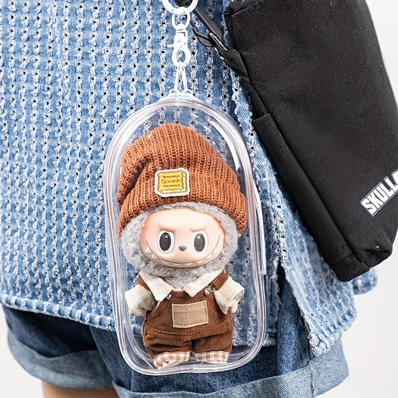 1pc Transparent PVC Doll Protector Case for 6.69" Labubu Plush - Durable Display Organizer with Zipper, Portable Dust Cover for Collectible Toys, Dark Pink/Purple/Yellow/White/Black/Green, Toy Storage, Clear Visibility Construction