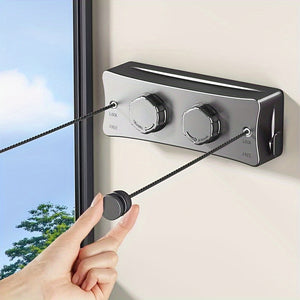 [Popular Choice] Adjustable 5.1m Stainless Steel Retractable Double Line Clothesline - Durable Indoor Invisible Roll-Up Drying Rope with Ant