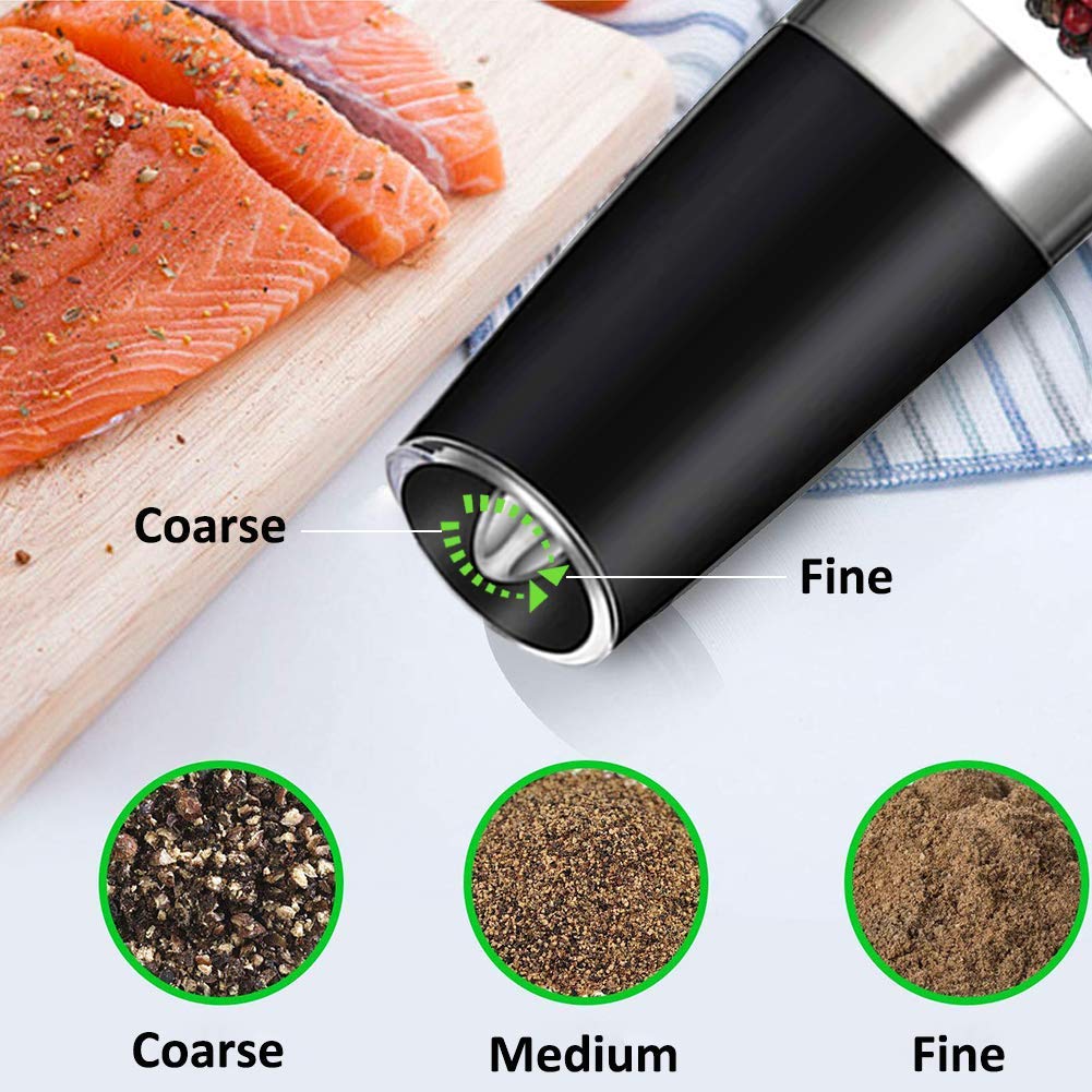 1pc/2pcs Set Gravity Electric Salt and Pepper Grinder, Salt Or Pepper Mill & Adjustable Coarseness, Battery Powered With LED Light, One Hand