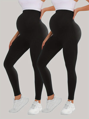 [Tummy Control Leggings] 2pcs High Waist Tummy Control Maternity Leggings - Breathable Softness Butt Lifting Thigh Slimmer