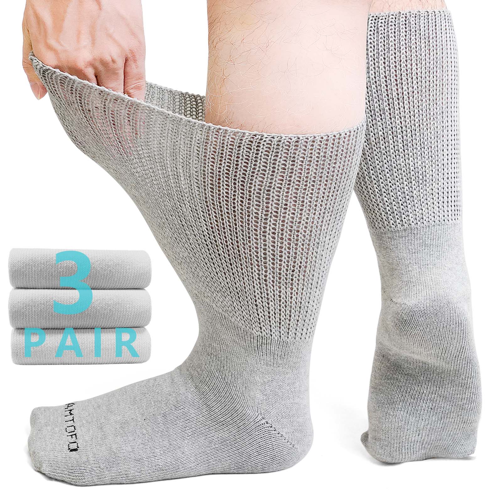 3 Pairs Extra Wide Loose Fit Socks for Men And Women, Stretchy Non-Binding Crew Socks, Fits Shoe Size 9-15