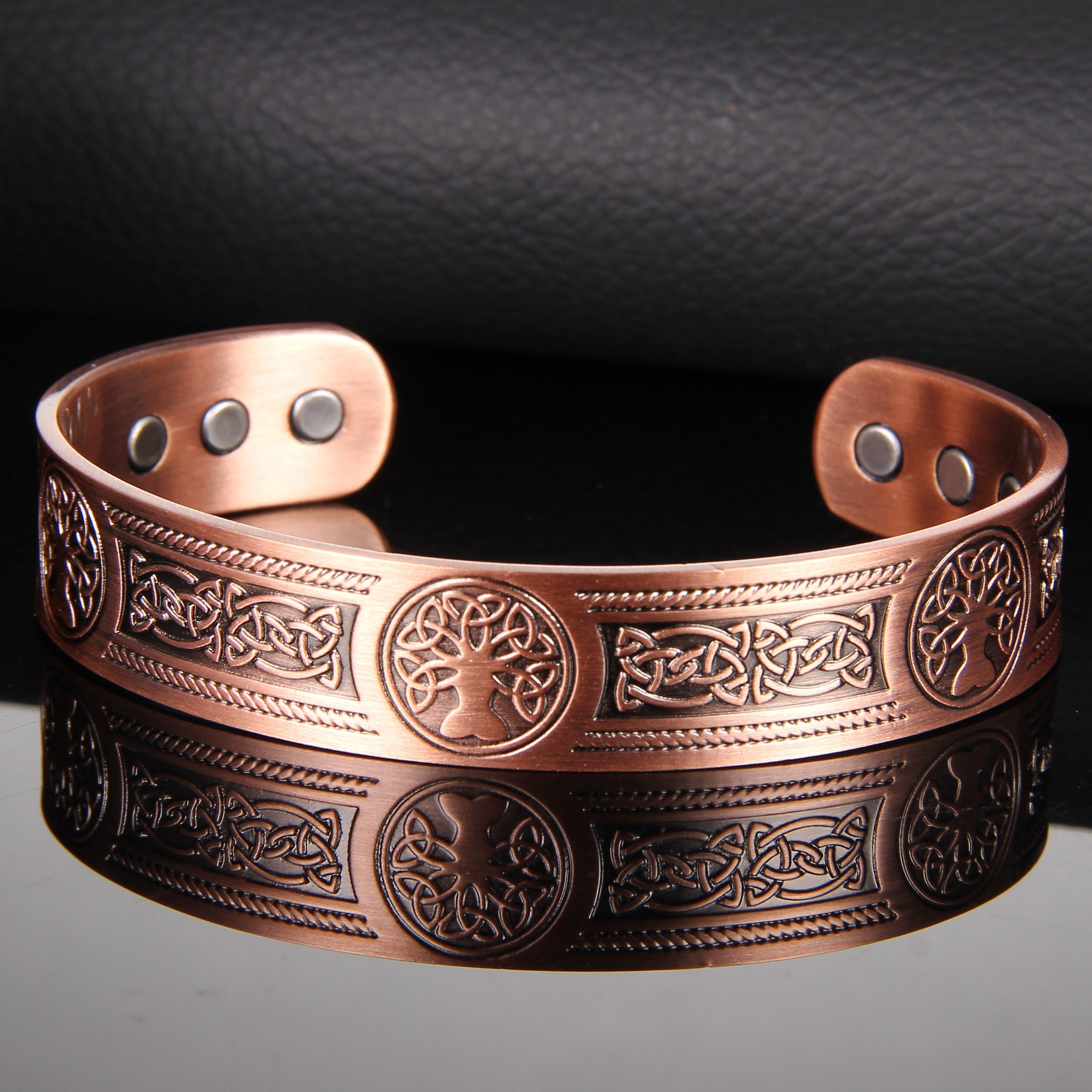 1pc Copper Magnetic Bracelets For Men Women, Upgrade Tree Of Life Pattern Copper Brazaletes With 6pcs Ultra Strong Magnets, Adjustable Size