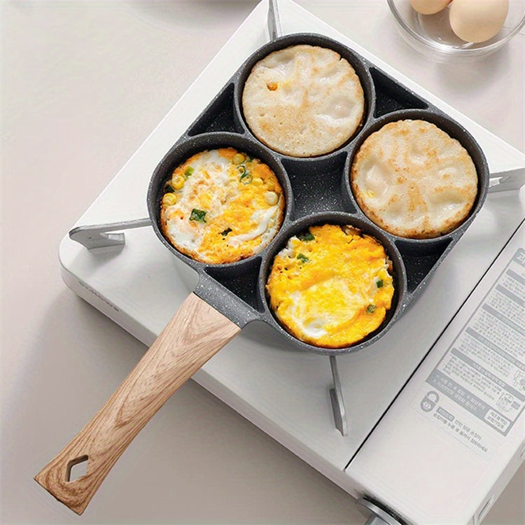 4-in-1 Non-Stick Mung Bean Stone Egg Frying Pan with Cast Iron Handle, Smooth Surface Compatible, Hand Wash Only, Kitchen Cooking Tool