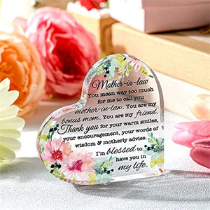 1pc, Mother In Law Gift Mom Gift Acrylic Heart Mothers Plaque Thank You Gifts Grateful Birthday Gifts For Mom Acrylic Best Mom Sign Acrylic Heart Sign