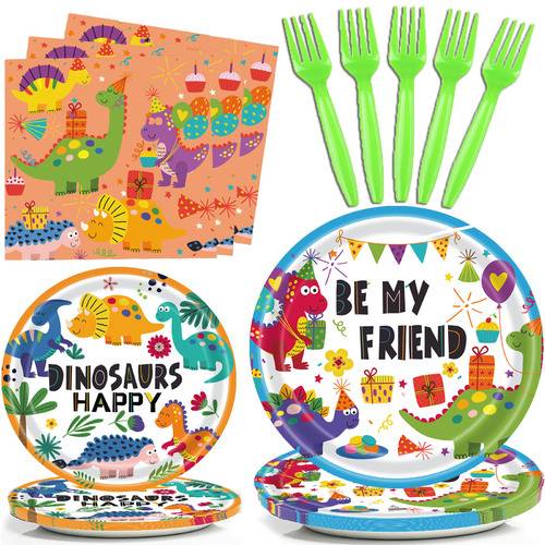 Color Dinosaur Plates Disposable Paper Plate Party Supplies Tableware 68PCS Set US Local Shipping