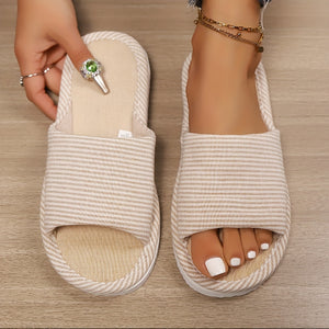 Women's Slip-On Indoor House Slippers - Soft Fabric Casual Warm All-Season Comfort with EVA Sole, Light Blue & Pink Options for Home Lounge, Cute Slippers, Striped Pattern Slipper, Cushioned Comfort
