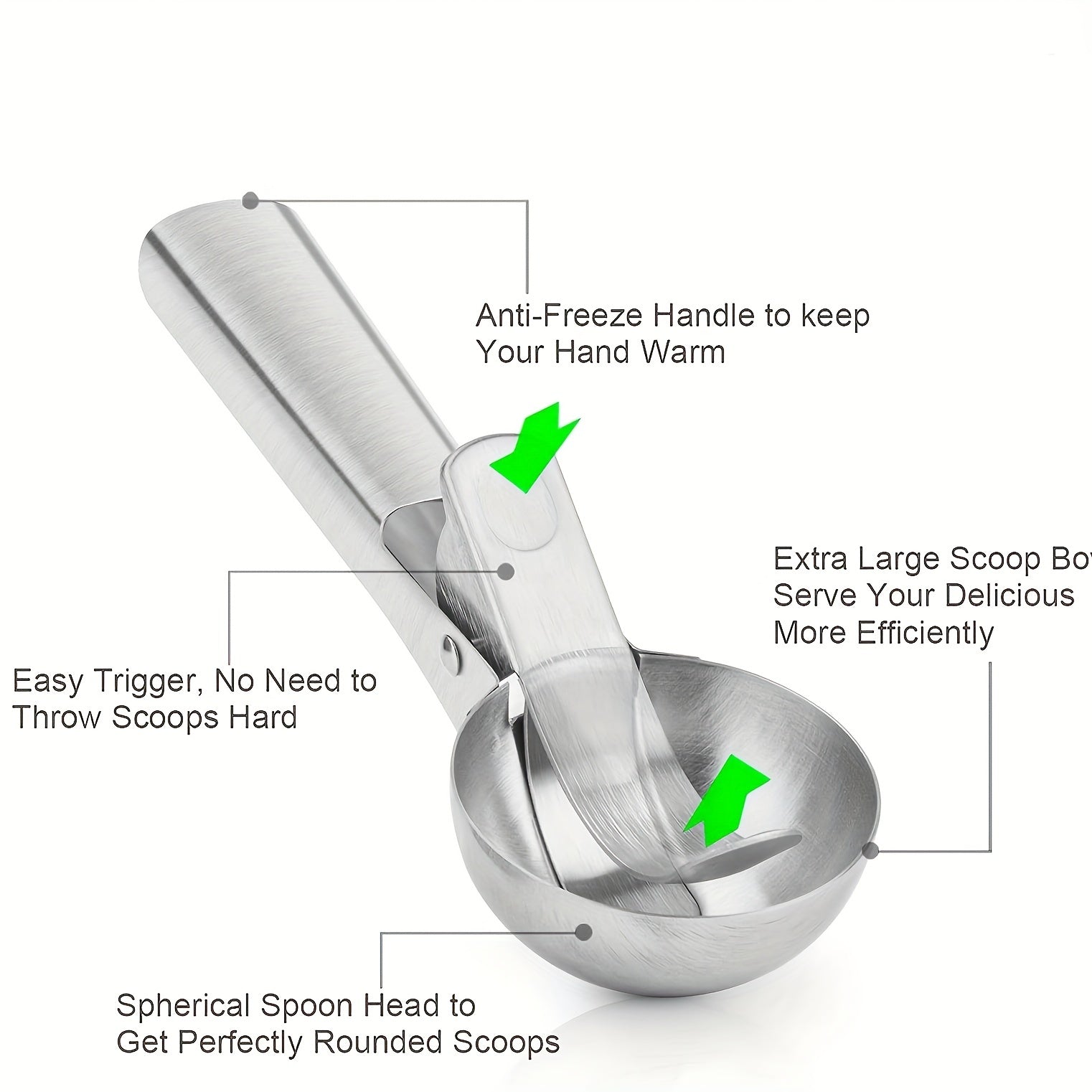 Heavy Duty Stainless Steel Ice Cream Scoop - Trigger-Activated For Easy Serving!