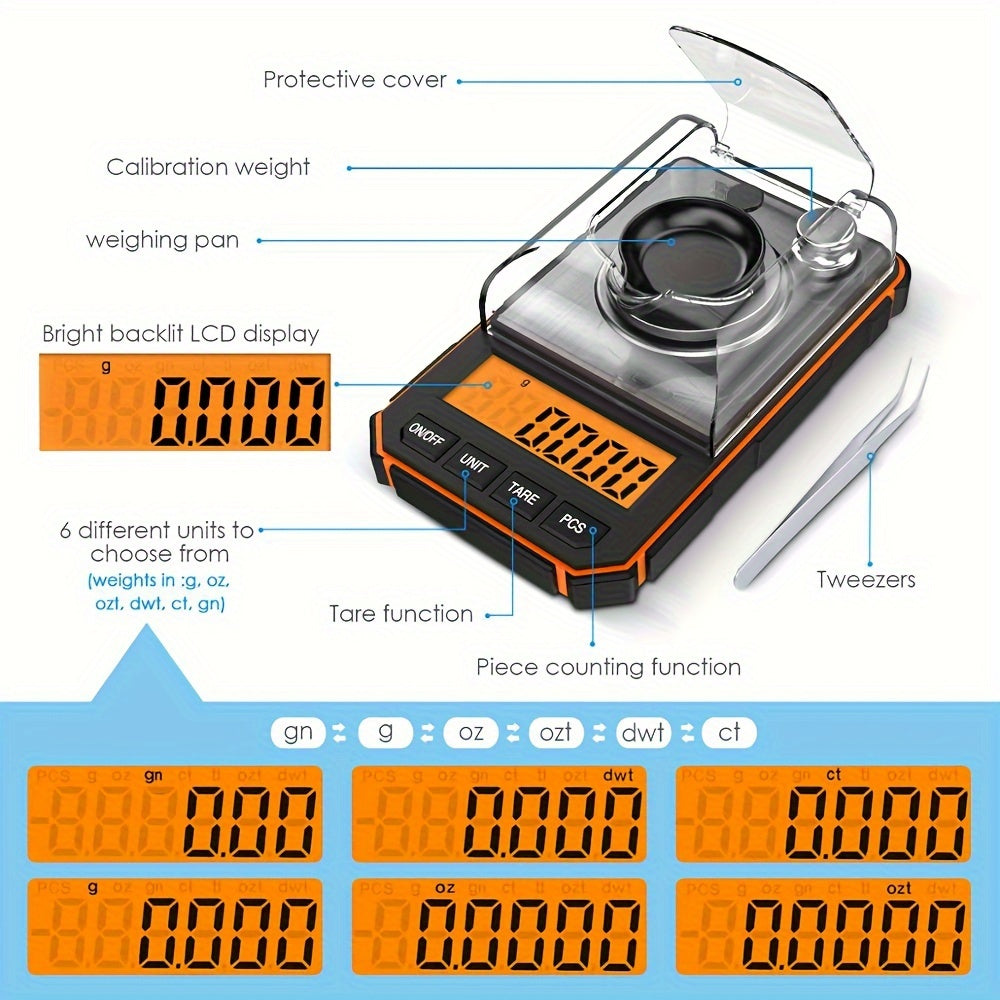 Professional 0.001g Portable Mini Digital Scale - 50g Calibration Weights Included (No Battery Needed)