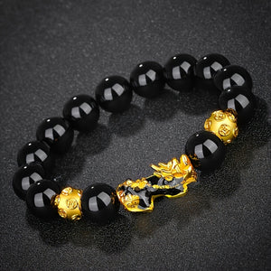 1PC Synthetic Obsidian Beads Alloy Color Changing Pixiu Bracelet, Buddha Beads Elastic Rope Hand Jewelry, Unisex Holiday, Christmas New Year