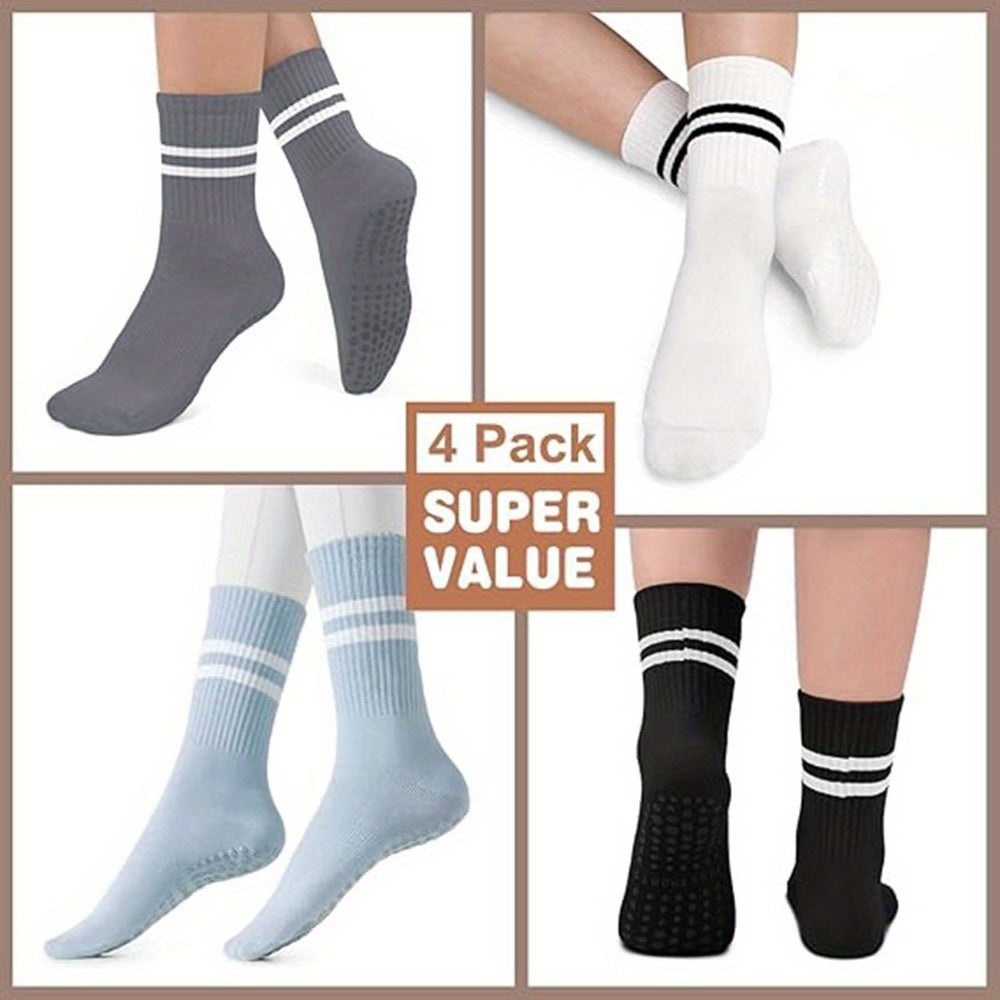 4 Pairs of Pilates Socks, Professional Anti Slip Socks, Five Finger Socks, Mid Tube Yoga Socks, Anti Slip Sports, Solid Color Floor Socks, Yoga Socks