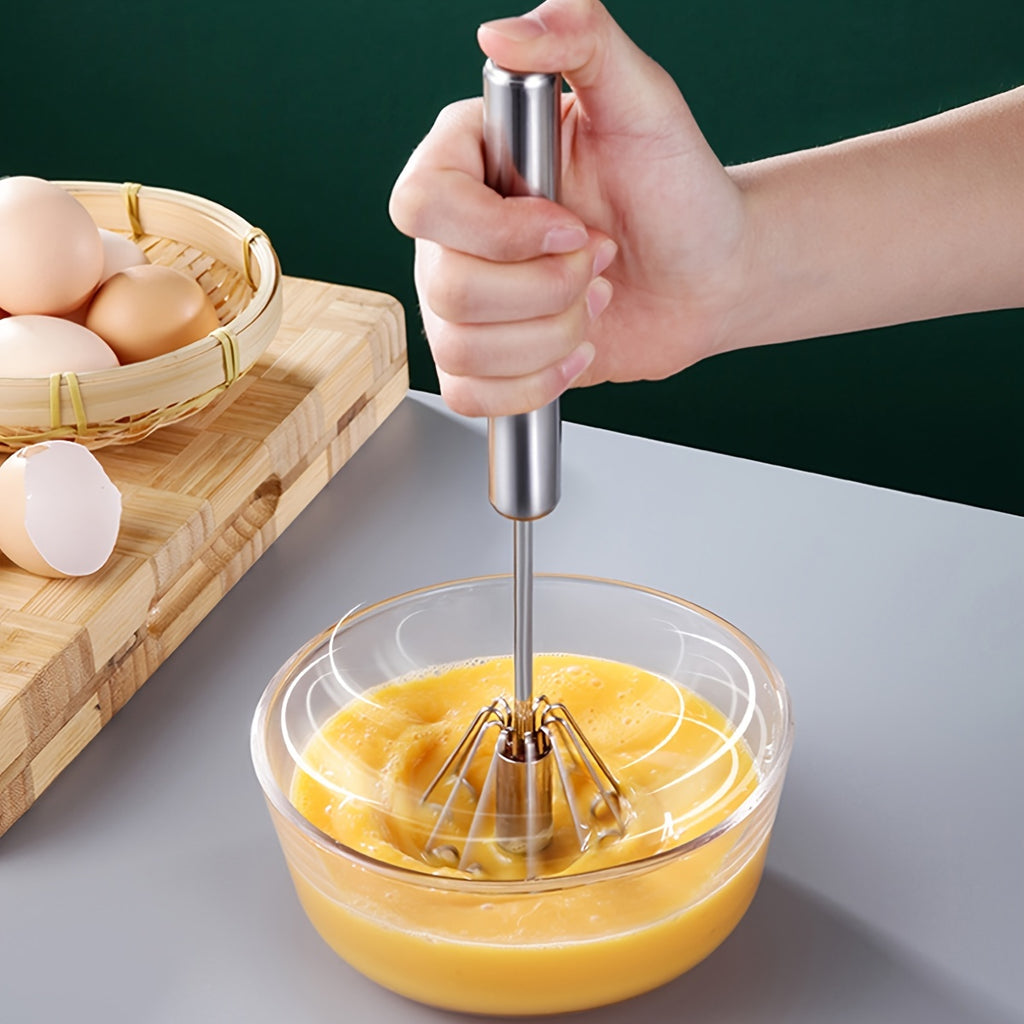 1pc Stainless Steel Semi-Automatic Egg Beater Mixer: Whip Up Delicious Treats with Ease!