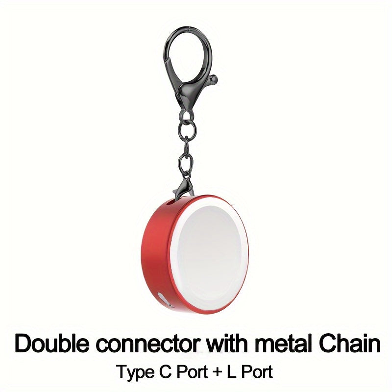 Compact Magnetic Apple Watch Charger with Keychain – Dual USB-C/Lightning Ports, Fast 2-Hour Charging for Series 1-9 & Ultra, Lightweight Aluminum Alloy, Travel-Friendly Design, Multiple Colors Available, Mini Portable Charger