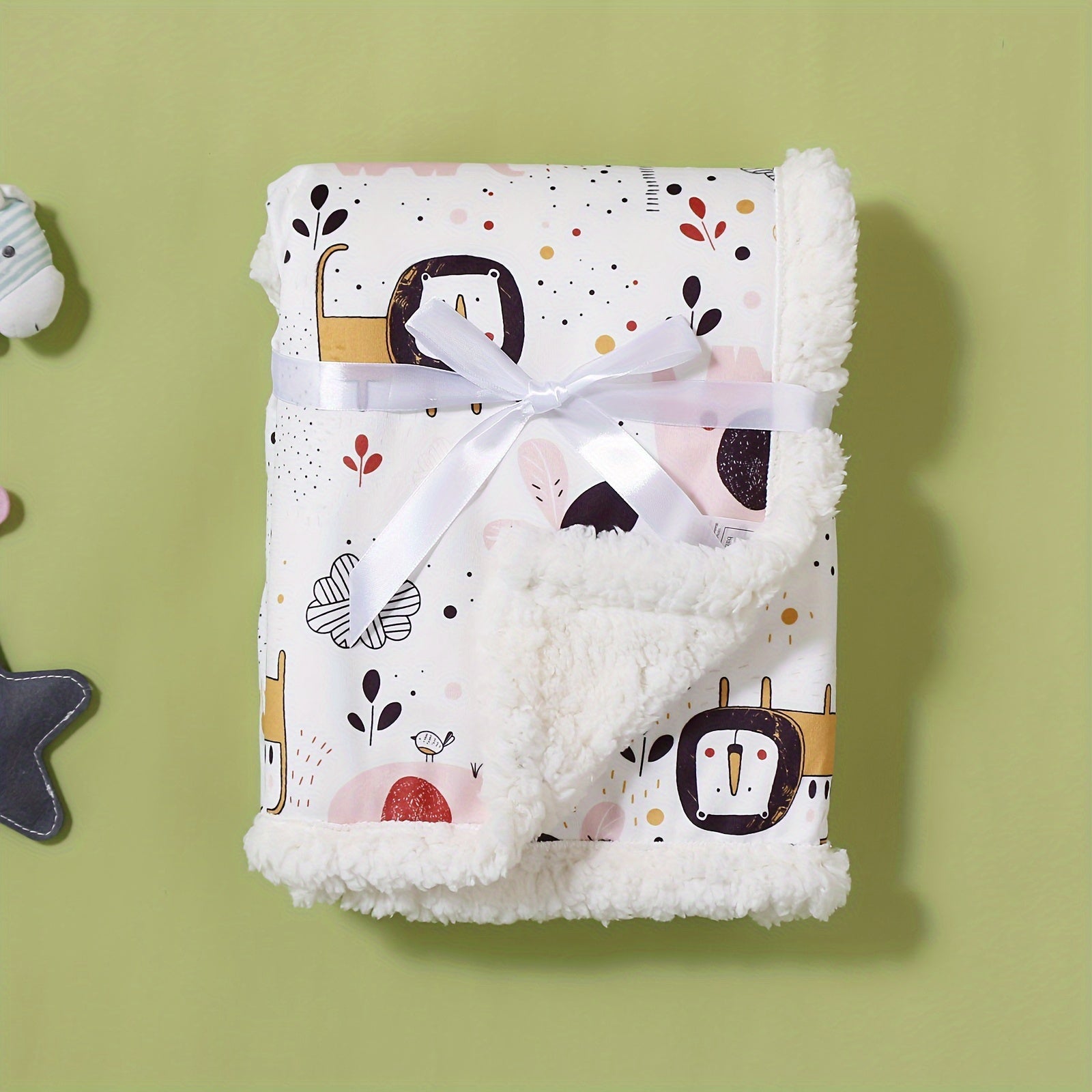 Cozy Double-Layered Youngsters' Blanket with Cute Animal Prints - Soft, Thick Spring & Autumn Throw in Gray/White/Blue/Yellow - Machine Washable Polyester, Thick, Animal Graphics