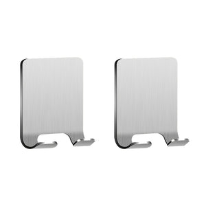 Set Of 2 Silvery Adhesive Wall Hooks, No Need To Drill Bathroom Shaver Holder, Stainless Steel Door Back Wall Hook, Bedroom Hat Hook, Bathro