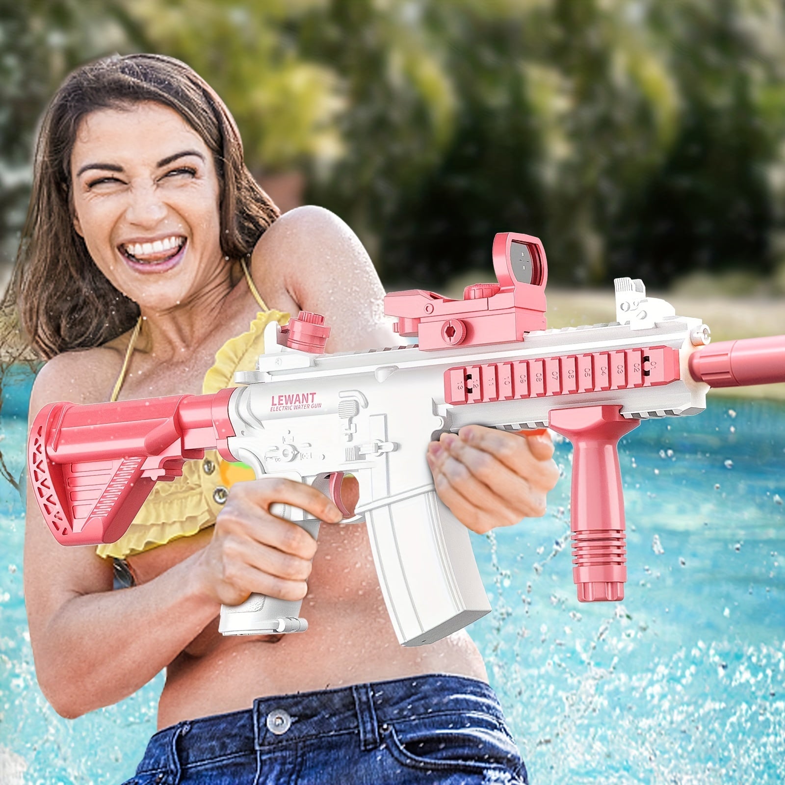 M416 Electric Water Gun - Powerful Water Soaker With External Water Bottle Connection - Up To 20 FT Long Range Automatic Toy For Kids & Adul