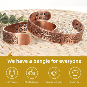 1pc 99.99% Pure Copper Magnetic Bracelet, Life Of The Tree Carving Cuff Bangle With 18 Magnets, Adjustable Size