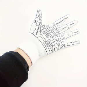 1 Dual Finger Pressure Reflexology Gloves, Hand Spa Reflexology Tool, Massage Hand Spa Reflexology Tool with English Acupuncture Points Chart for Men And Women Chinese Medicine Joints Muscle Soothing, Hand Drawing Acupuncture Guide, Massage Tool