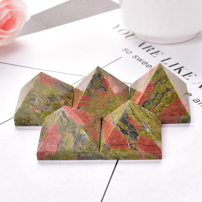 Natural Quartz Pyramid Gemstone Unakite Reiki Chakra Crystal Point Healing Stone Handmade Polished Ornaments Ore Mineral Tower