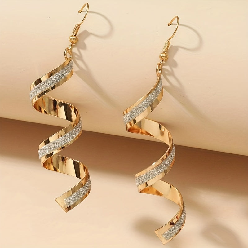 Golden Spiral Design With Sequins Decor Dangle Earrings Elegant Sexy Style Exquisite Female Gift