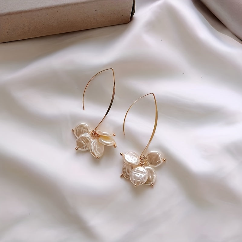 Brogue Style U-shaped Ear Hook Design Pearl Earrings