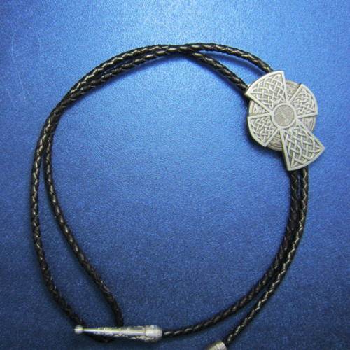 Metal Western Silver Celtic Ornamentn Black Leather Rope Necklace Poirot Tie US Local Shipping