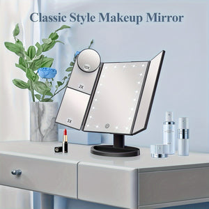 Wedding Season Makeup Mirror, Makeup Table with Lighted Makeup Mirror, 2X 3X 10X Magnification, Touch Screen, Triple Foldable Makeup Mirror,