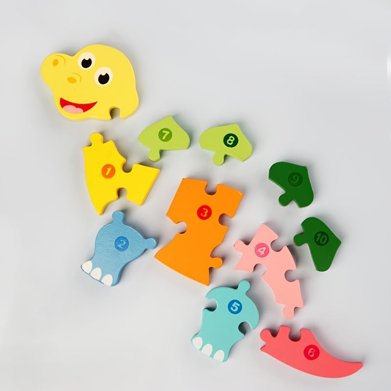 Rectangle Toddler Puzzle,Wooden Puzzle For Children, Animals Puzzles Dinosaur Crocodile Caterpillar Giraffe,Colorful Wood Numbered Puzzles B