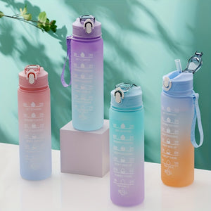 Stay Hydrated & Motivated With This Gradient Color Motivational Water Bottle - Time Marker, Leakproof, BPA-Free & Cute Stickers Included !