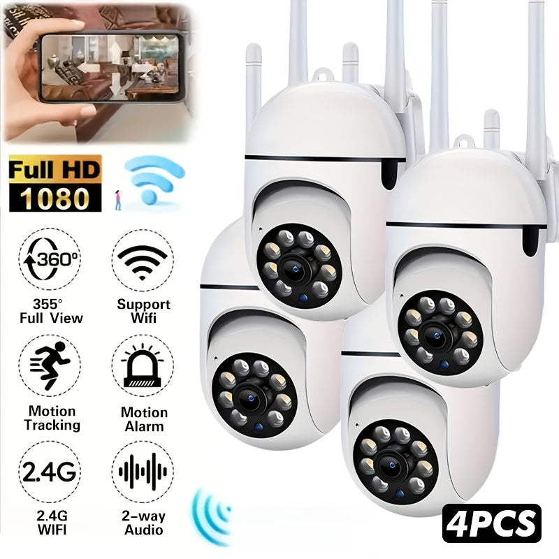 4pcs 1080p Wireless High-definition Intelligent Security Cameras - Reliable Wi Fi, Advanced Pan/tilt/zoom, Crystal Clear Color Night Vision,