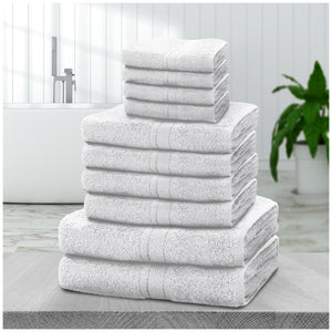 10pcs Towel Bale Set | Luxurious 100% Cotton Towels Family Pack | Quick-Drying, Highly Absorbent & Ultra-Soft Fabric | Includes 4 Face Towels, 4 Hand Towels, 2 Bath Towels | Available in 16 Elegant Colours | Ideal for Home, Gym, Spa, or Beach Use | Durabl