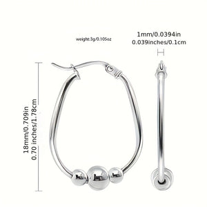 S925 Sterling Silver 3 Beaded Ring Earrings, 18mm Pendant Beaded Ring Earrings, Hypoallergenic Earrings, Silvery Earrings, Suitable For Wome