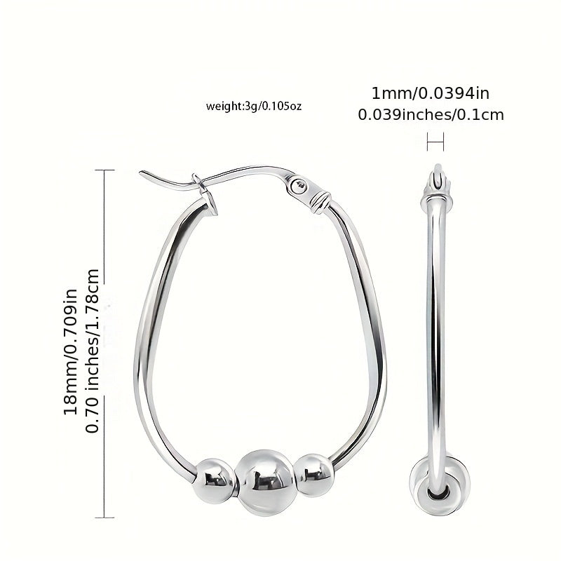 S925 Sterling Silver 3 Beaded Ring Earrings, 18mm Pendant Beaded Ring Earrings, Hypoallergenic Earrings, Silvery Earrings, Suitable For Wome
