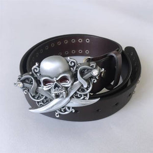 Gothic Skull Belt Buckle With Black Studded Genuine Leather Belt US Local Shipping