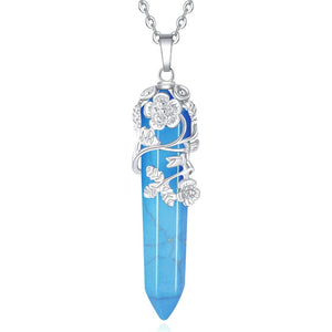 Flower Wrapped Crystal Point Pendant Necklace Reiki Healing Crystals Stone Necklaces Gemstone Quartz Jewelry for Women