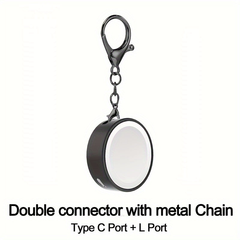 Compact Magnetic Apple Watch Charger with Keychain – Dual USB-C/Lightning Ports, Fast 2-Hour Charging for Series 1-9 & Ultra, Lightweight Aluminum Alloy, Travel-Friendly Design, Multiple Colors Available, Mini Portable Charger