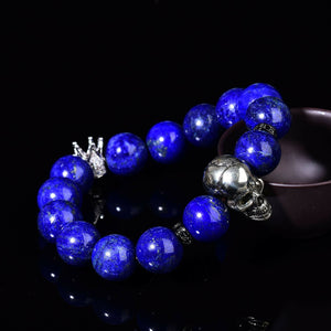 Blue Lazurite Quartz Bracelet Reiki Lapis Skull Healing Crystal Crown 14 Beads