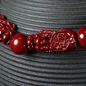 1pc Natural Cinnabar Pixiu Bracelet Good Luck Bracelet Ethnic Style Bracelet