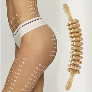 Wooden Curved Massager Handheld Roller Stick 12 Rollers Trigger Point Manual Body Therapy Massager for Fascia Cellulite Muscle