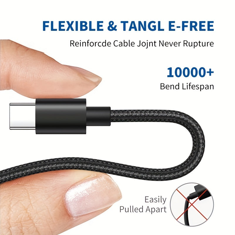 Multi-Device Quick Charge: Durable Nylon USB-C to USB Cable with High-Speed Data Sync - Universal & Glossy