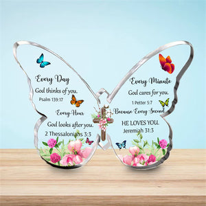 1pc, Acrylic Christian Gifts Bible Verses Religious Gifts For Women Men Inspirational Scripture Gifts Butterfly Prayer Room Decor Faith Keepsake Paperweights For Christmas Aesthetic Decor, Desk Ornament (God Thinks Of You)