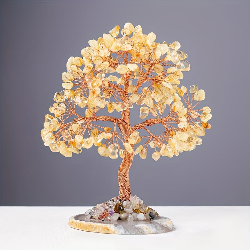 Natural Crystal Chips, Agate Base, Money Tree, Hand-woven Small Ornaments, Office Desktop Crystal Money Tree.