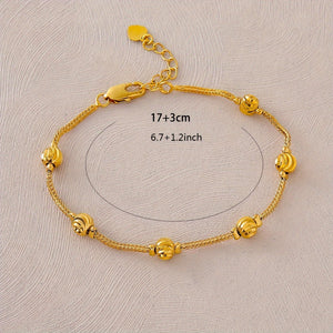 1pc Elegant 24K Gold-Plated Copper Chain Bracelet with Charm Beads - Classic Middle Eastern Style, Ideal for Daily Wear & Parties, Perfect Mother's Day Gift