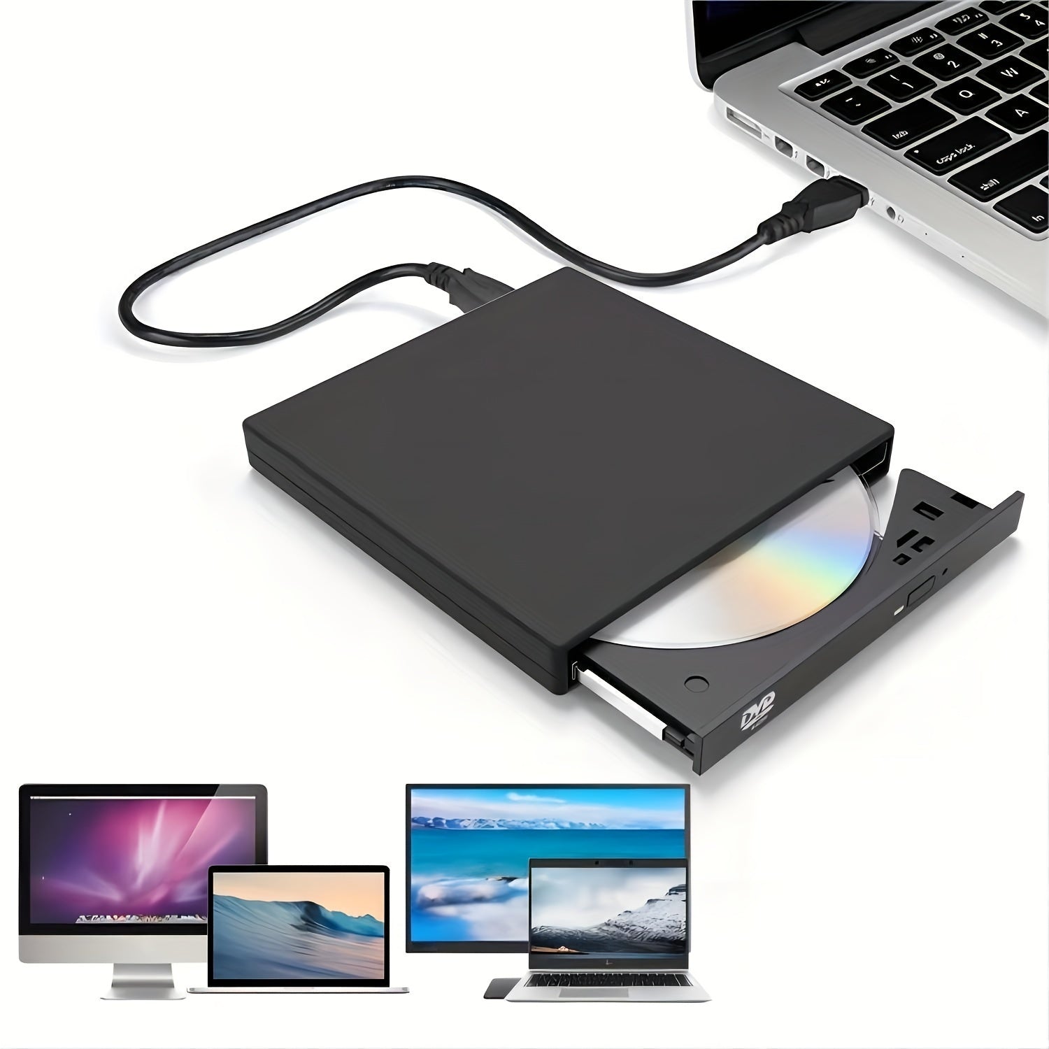 Portable USB 2.0 External CD/DVD Drive - High-Speed Burner & Player for PC/Laptop - Plug & Play, Travel-Friendly