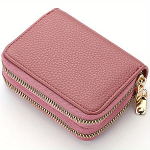 Women's Double-Zip Wallet: Spacious Faux Leather Organizer, Minimalist Style with Card Slots & Coin Pocket