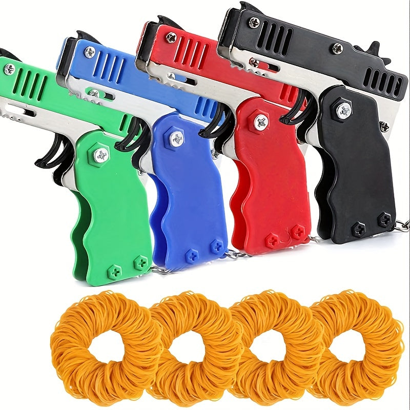 1pc Mini Toy Metal Gun With Rubber Band Fun Folding Pistol Keychain Children's Birthday Gift Toy