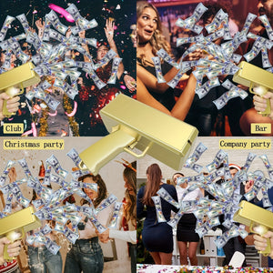 168-Note Money Spraying Gun Toy - Electric Cash Cannon with LED Light, Realistic Sound Effects, and Handheld Design - Perfect Novelty Prop for Parties, Birthdays, Weddings, and Movie Props for Ages 14+